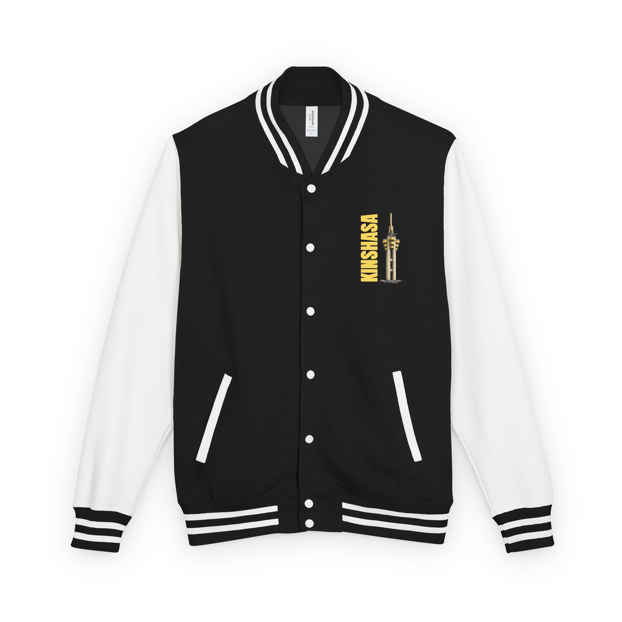 Letterman Jacket with Kinshasa City Skyline Pocket Design