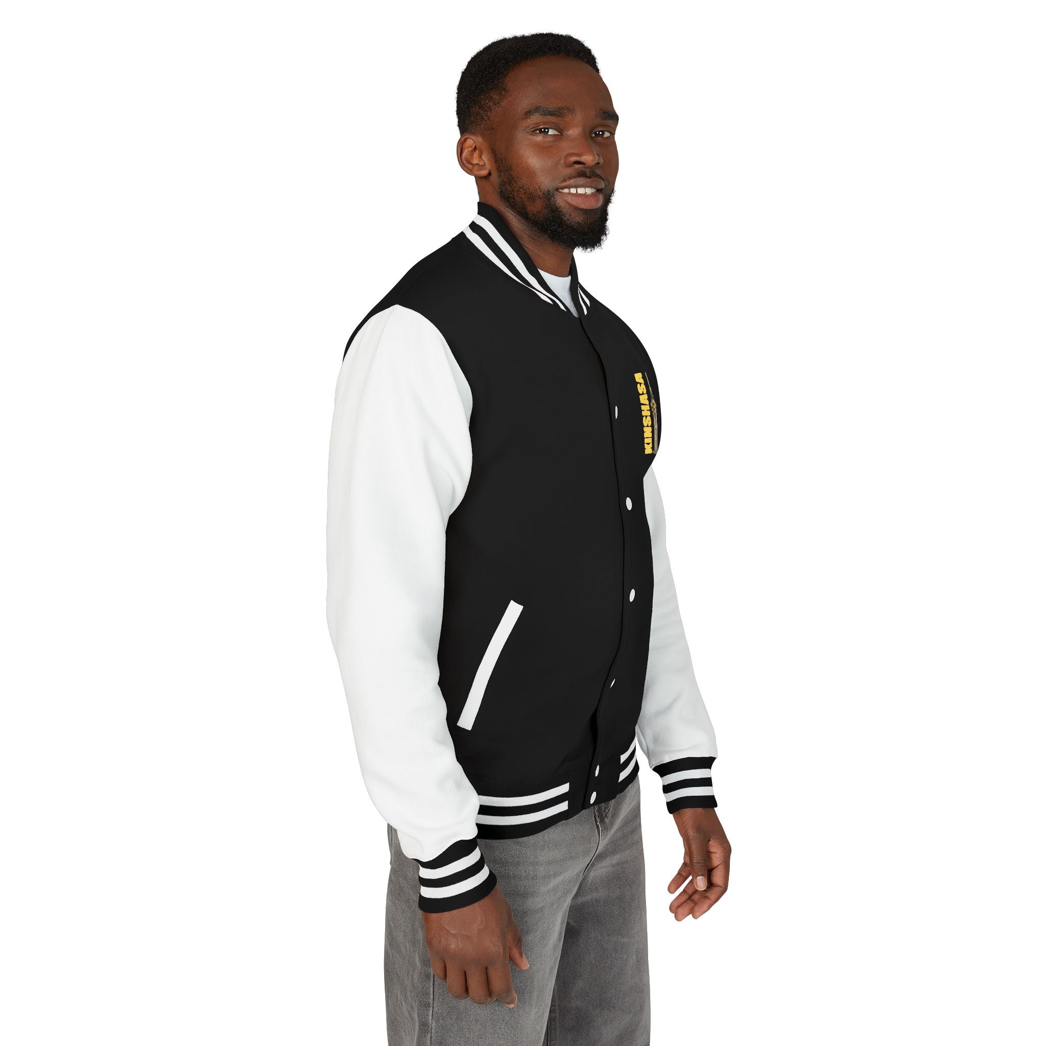 Letterman Jacket with Kinshasa City Skyline Pocket Design