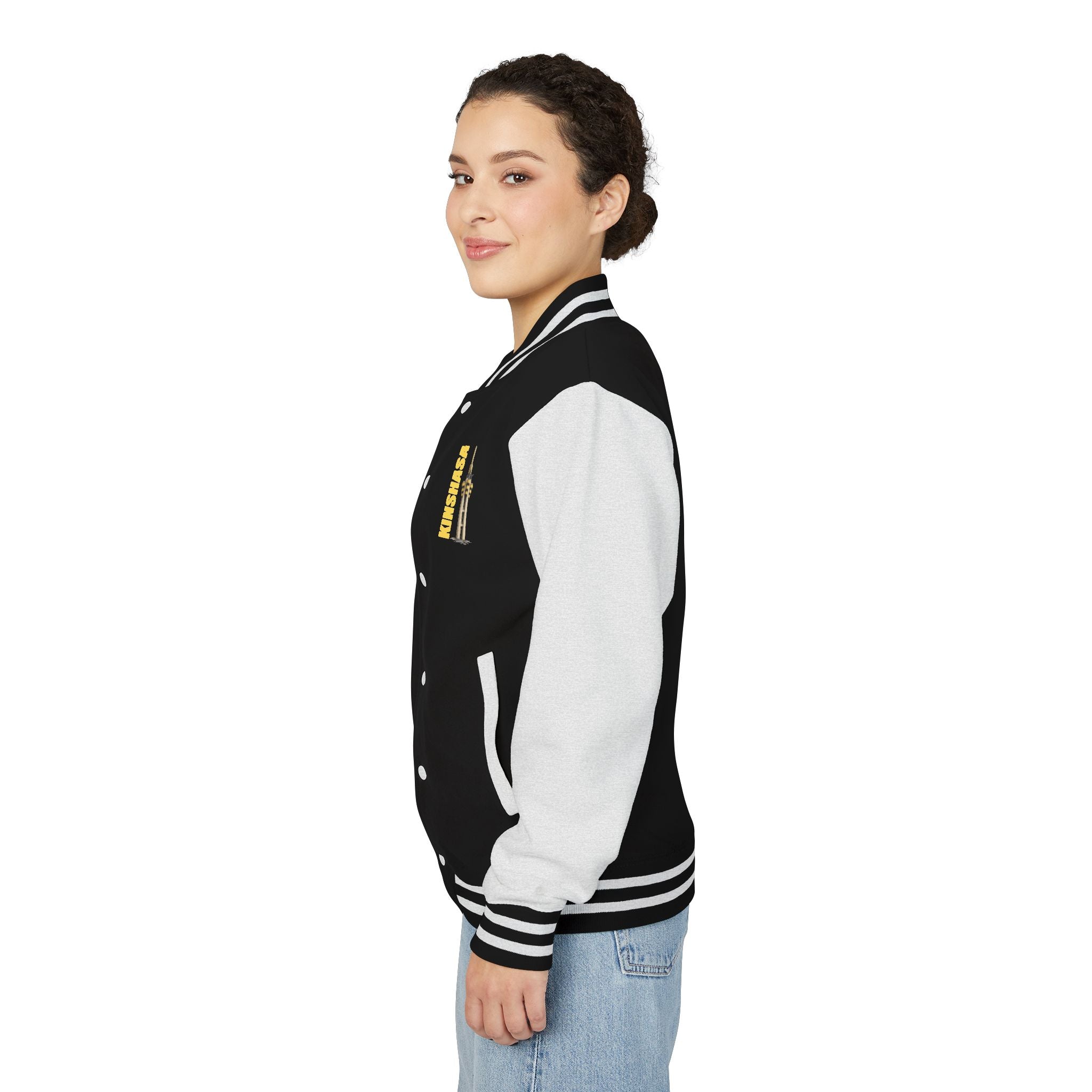 Letterman Jacket with Kinshasa City Skyline Pocket Design