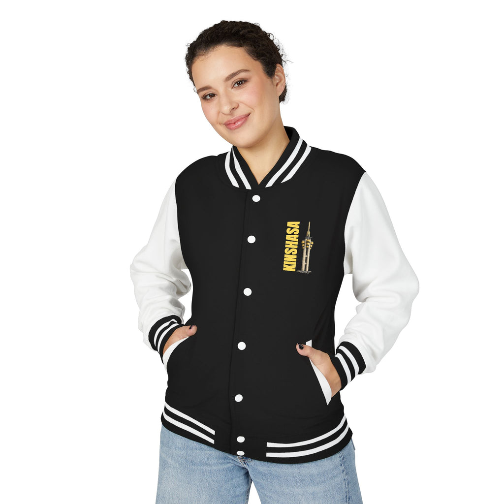 Letterman Jacket with Kinshasa City Skyline Pocket Design